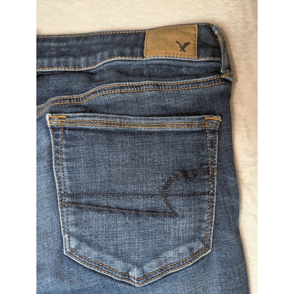 American Eagle Skinny Kick Jeans Dark Wash Stretch Size 12 Long Slim Flare Indie